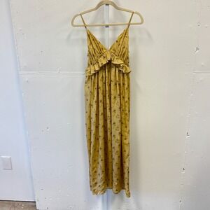 Saint Art Yellow‎ Floral Jacquard Maxi Dress Ruffle V-Neck Adjustable Straps